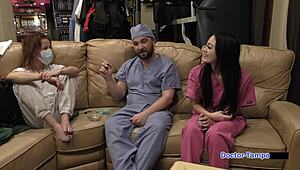 dr tampa straps blaire celeste in latex gloves for pierced nipple pussy play backstage