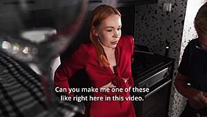 stepmom skips the food and drops to suck me off in kitchen