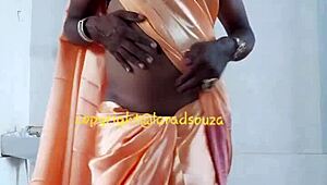 Orange satin saree hides indian crossdresser's slutty anal urges