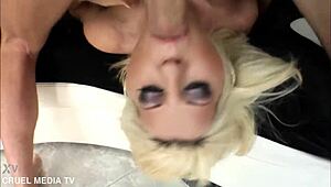 Blonde Antynia Larouge deepthroats four cocks in intense euro gang face fucking