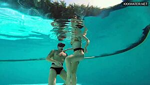 Couple records eva sasalka and jason's tight pussy group fuck underwater at pool