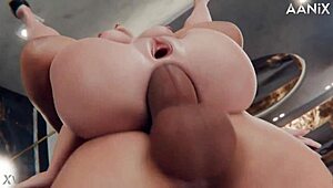 chun li rides street monster cock deep in her ass cowgirl