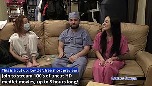 dr tampa straps blaire celeste in latex gloves for pierced nipple pussy play backstage