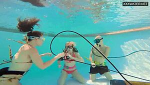 Couple records eva sasalka and jason's tight pussy group fuck underwater at pool