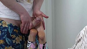 Muscular Brunette Slut's Sensual Footjob Ends in Cum on Pretty Feet