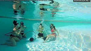 Couple records eva sasalka and jason's tight pussy group fuck underwater at pool