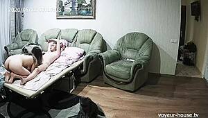 Young Brunette Rides Hardcore Homemade Cowgirl Tattoo Couple Action