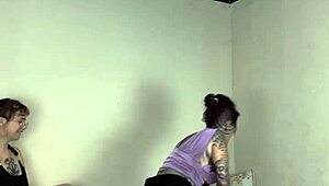 Behind the scenes, Von Poison spreads for Carmona's bareback anal, her wet pussy dripping nearby.