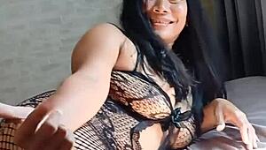 Thai beauty in lingerie poses her curvy body with big natural tits and fat ass