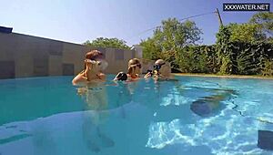 Couple records eva sasalka and jason's tight pussy group fuck underwater at pool