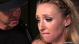 Brunette slave gags on cock bent over in tight rope bondage doggystyle