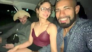 blonde tight pussy takes two cocks car ride