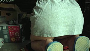 Hot stepsis upskirt flashes ass in attic chores