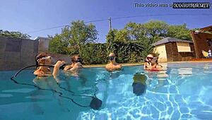 Couple records eva sasalka and jason's tight pussy group fuck underwater at pool