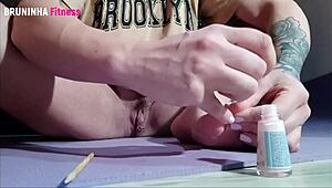 Brazilian babe paints pretty toes flashing shaved clit just to tease you