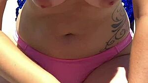 Huge Tits Blonde Rubs Suncream In Wild Public Beach Exposure