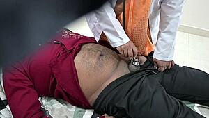 doctor stares at patient's tiny cock bulging in hospital gown