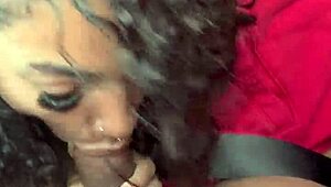 Curly babe spits on monster cock for public car deepthroat roadhead.