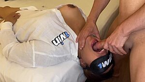 Horny milf begs stepson to fuck her mouth deep then pound big tits ass and pussy hard