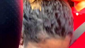 Curly babe spits on monster cock for public car deepthroat roadhead.