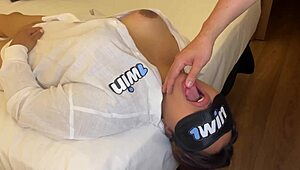 Horny milf begs stepson to fuck her mouth deep then pound big tits ass and pussy hard