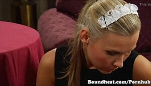 blonde slave maid worships mistresses feet then kisses and licks her pussy