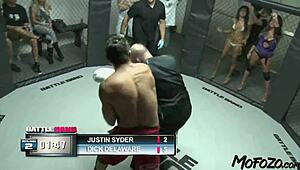 brunette model takes sloppy facial after rough cock fight