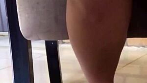 Delicious skirt upskirt reveals bare tempting pussy underneath