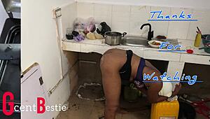 stepsis caught bending over kitchen counter takes monster cock doggystyle early morning