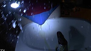 Oops, peeing in blue underpants right over the sink