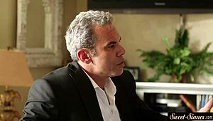 petite stepdaughter's pussy overflows with hot jizz in taboo bent over pounding