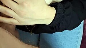 hotwife's tight jeans rip open for doggystyle pounding and thick cumshot on curvy ass!