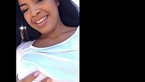 Sexy Ebony Amateur Fingers Dripping Pussy in Public Park Almost Caught
