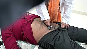 doctor stares at patient's tiny cock bulging in hospital gown