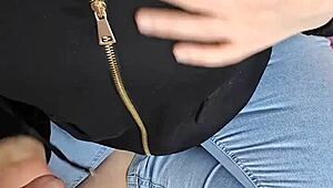 hotwife's tight jeans rip open for doggystyle pounding and thick cumshot on curvy ass!