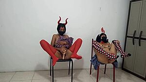 wanna see us horny masked latinas spread big pussies with dildos???