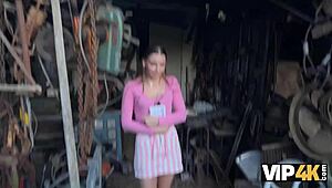 Vip4k. Debtor In Leather Lingerie Gets Intense Backyard Fuck And Squirting Orgasm!