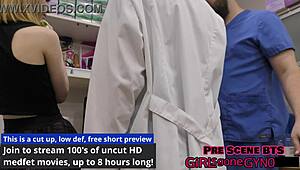 A stimulating exam with daisy bean's shaved pussy spread wide for vibrator play