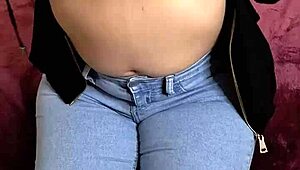 hotwife's tight jeans rip open for doggystyle pounding and thick cumshot on curvy ass!