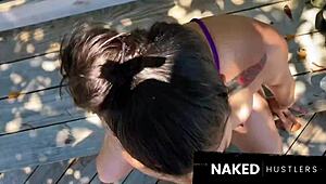 Walking Curvy Tanned Bitch Then Doggystyling Her Big Ass Pussy Outdoors