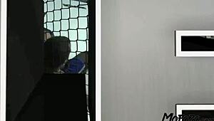 brunette model takes sloppy facial after rough cock fight