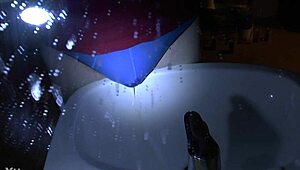 Oops, peeing in blue underpants right over the sink