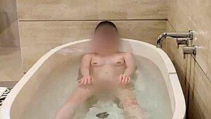 skinny japanese college girl with small tits bathes showing tiny waist and feet
