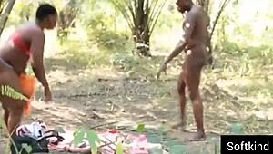 My longtime african farm friend got seduced into wet pussy pounding and moans.