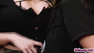 Personal Assistant Gal Ritchie Fingers Boss's Pussy Licks Rim Squirts Heels