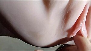 double penetration toys fuck her pretty shaved pussy close-up