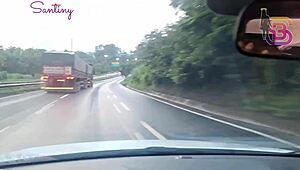 nearly caught flashing monster cock car fuck by cop hubby cuckold