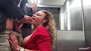 German curly mature wife risks quick cheating fuck in public elevator deepthroat doggystyle