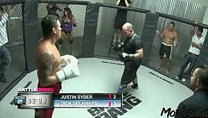 brunette model takes sloppy facial after rough cock fight