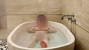 skinny japanese college girl with small tits bathes showing tiny waist and feet
